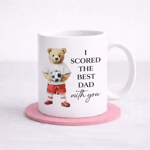 “I Scored the Best Dad With You” – Cute Football Teddy Mug